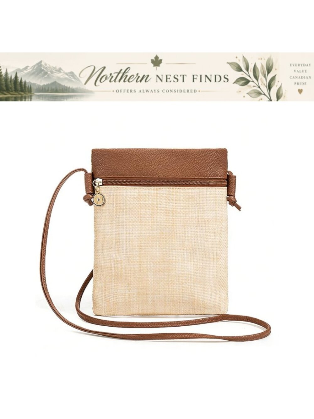 PU Leather Straw Crossbody Bag Woven Patchwork Phone Purse